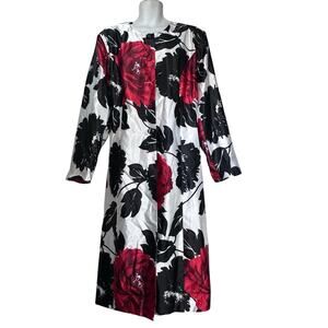 K Jordan Red Black Floral Duster Jacket Satin Evening Formal Coat Plus Size 24W